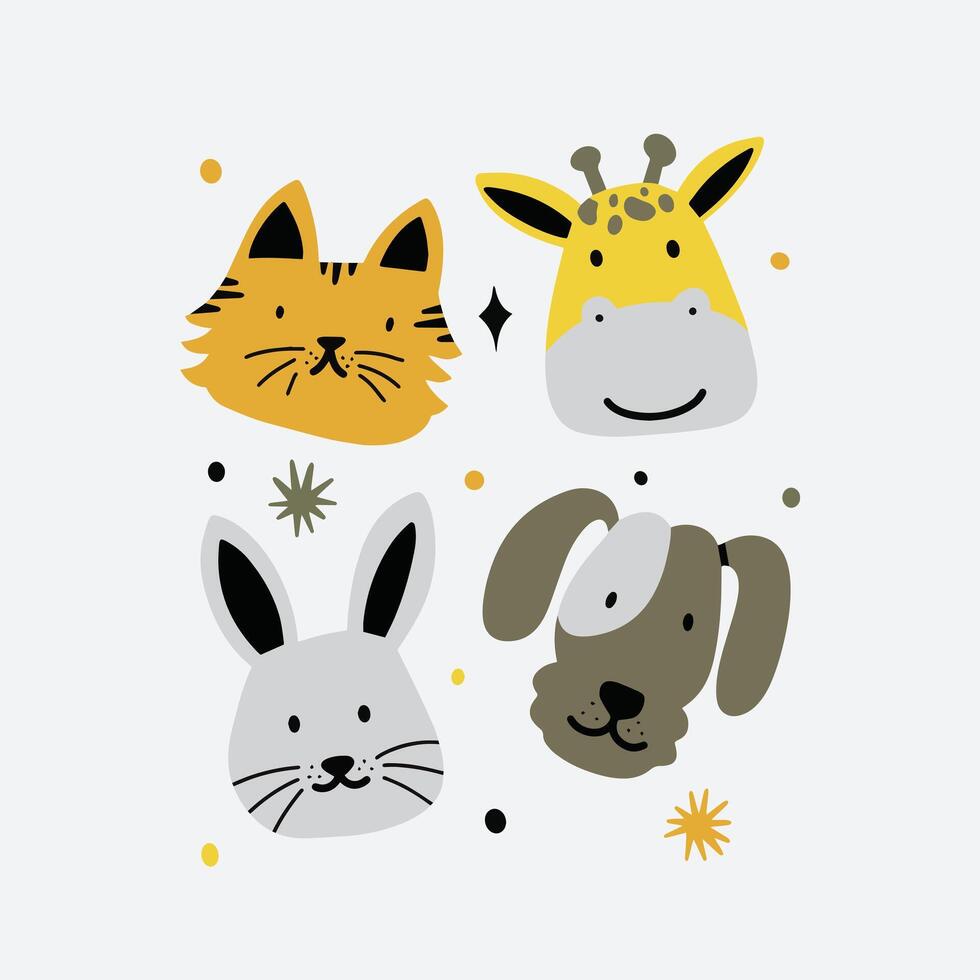 A group of animals with different colors and shapes vector