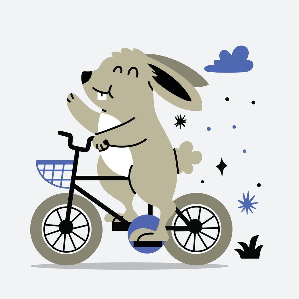 A cartoon rabbit riding a bicycle with a basket vector
