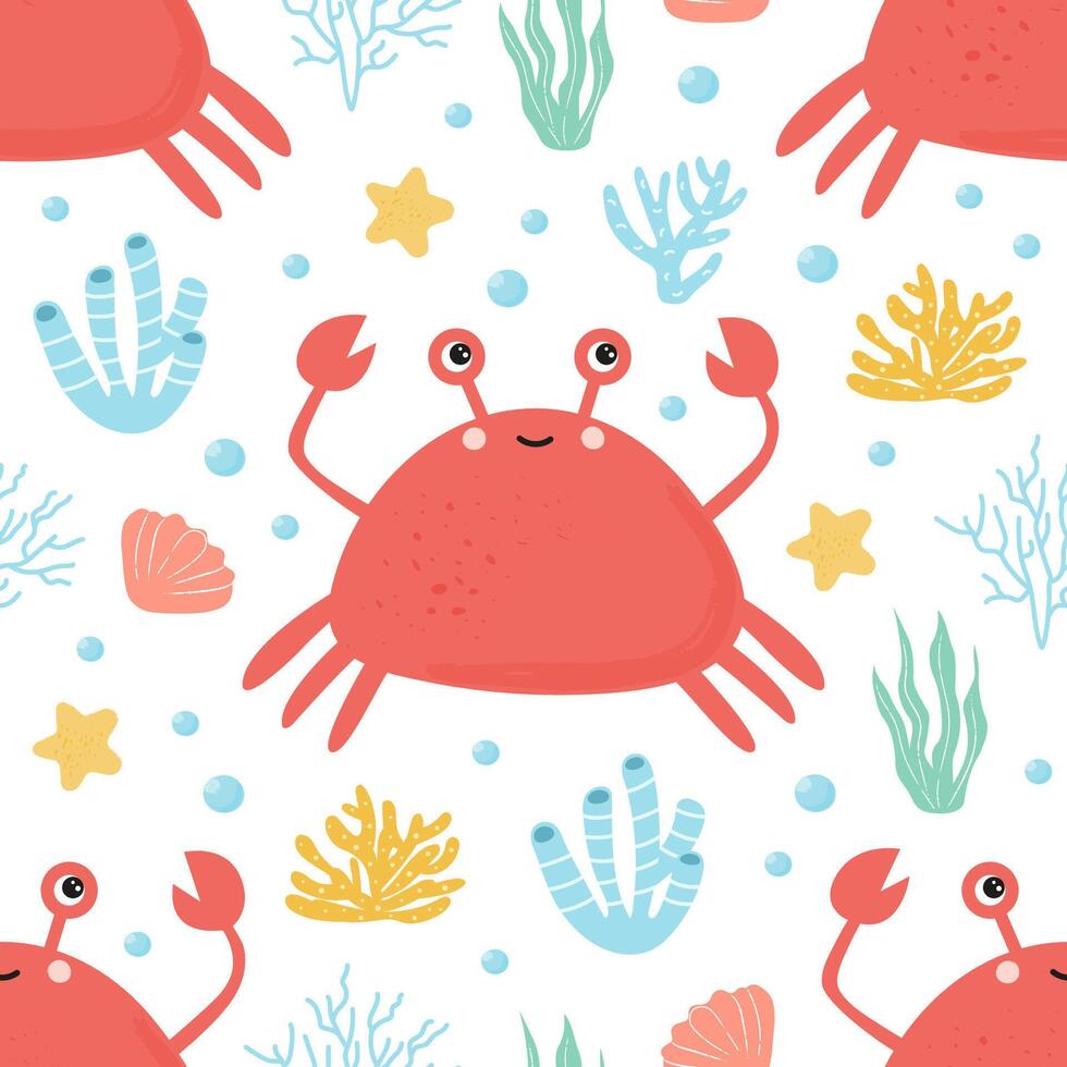 Cute childish pattern with red crabs vector