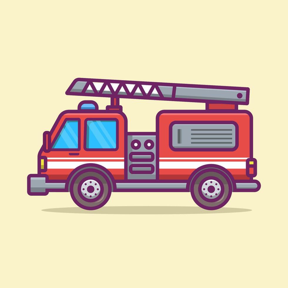 Side view of a red fire truck illustration vector