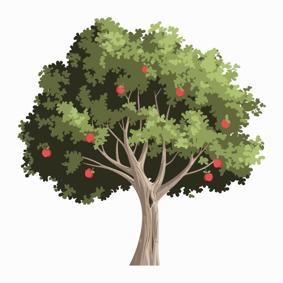 Flat Illustration of a Lush Fruit Tree with Hanging Fruits vector