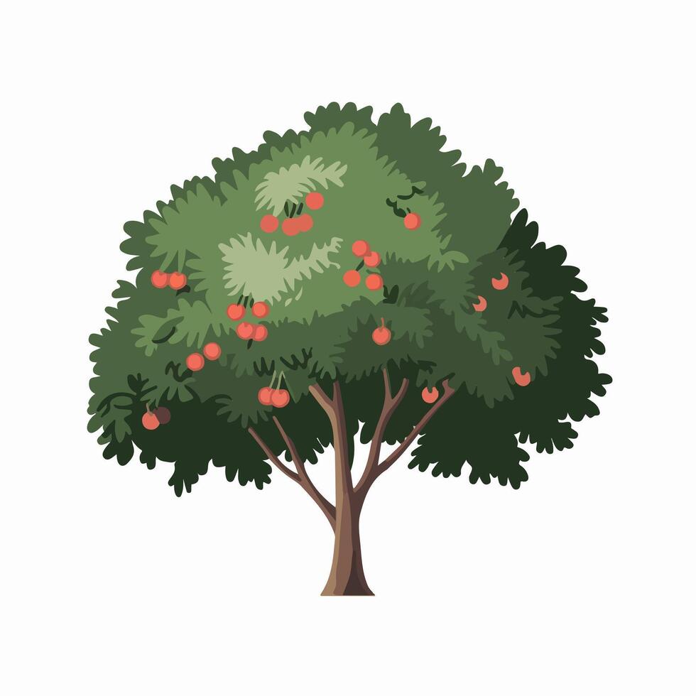 Flat Fruit-Bearing Tree Design with Clean White Background vector