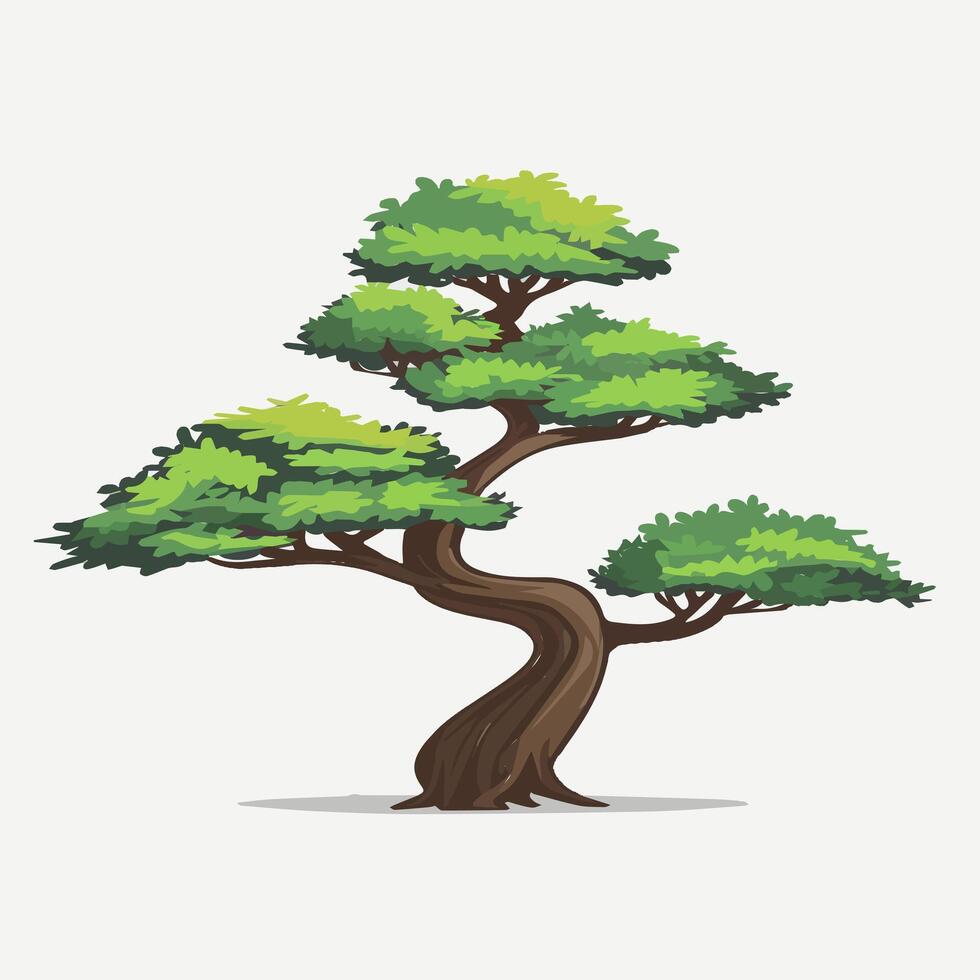 A Flat-Style bonsai tree on a Plain White Background vector