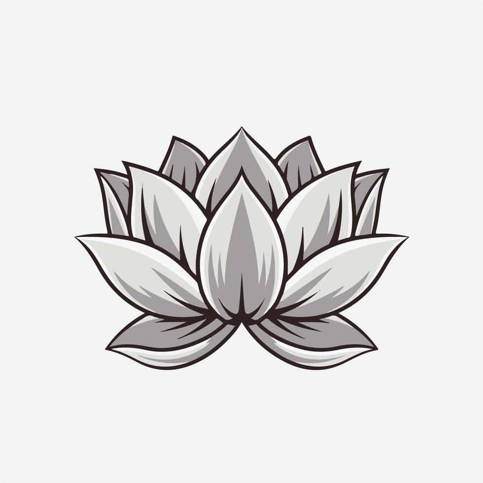 A lotus flower is shown in a black and white drawing vector