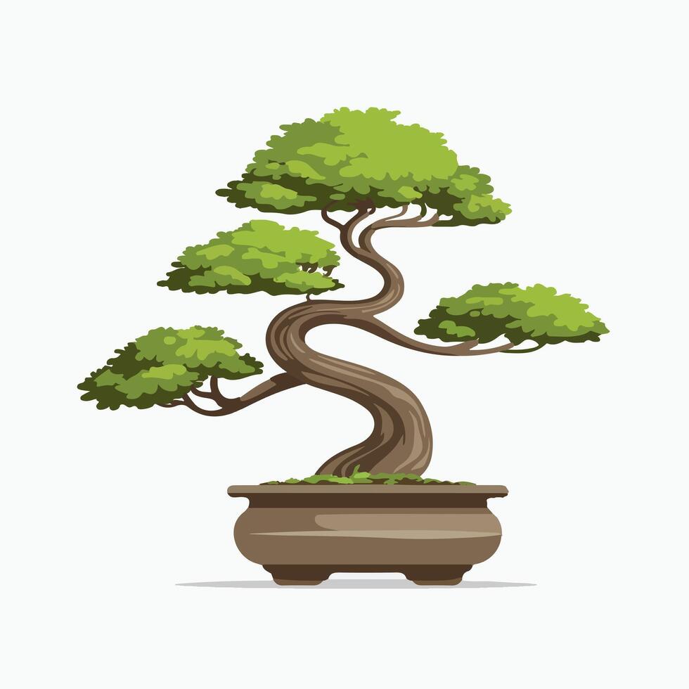 Flat Bonsai Tree Design with Clean White Background vector