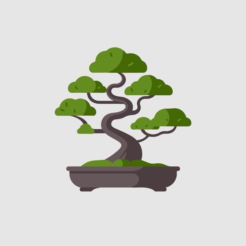 Elegant Flat Bonsai Tree on a Blank White Space vector
