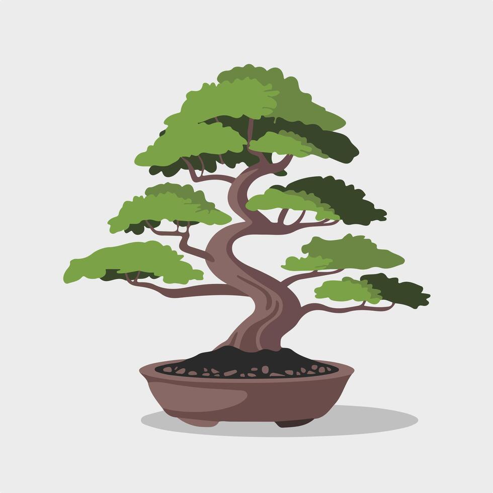 Stylized Green Bonsai Tree in a Simple Style vector