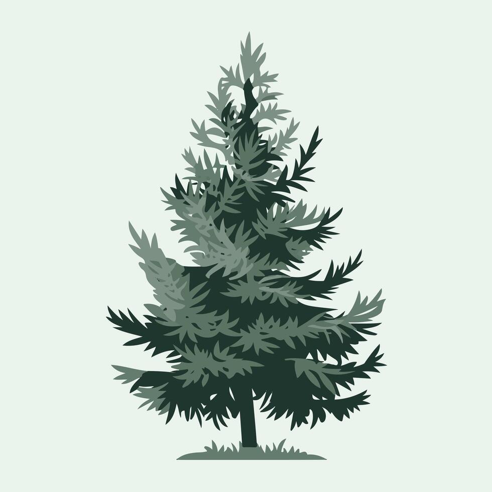 Flat Illustration of a Pine Tree with Sharp Green Foliage vector