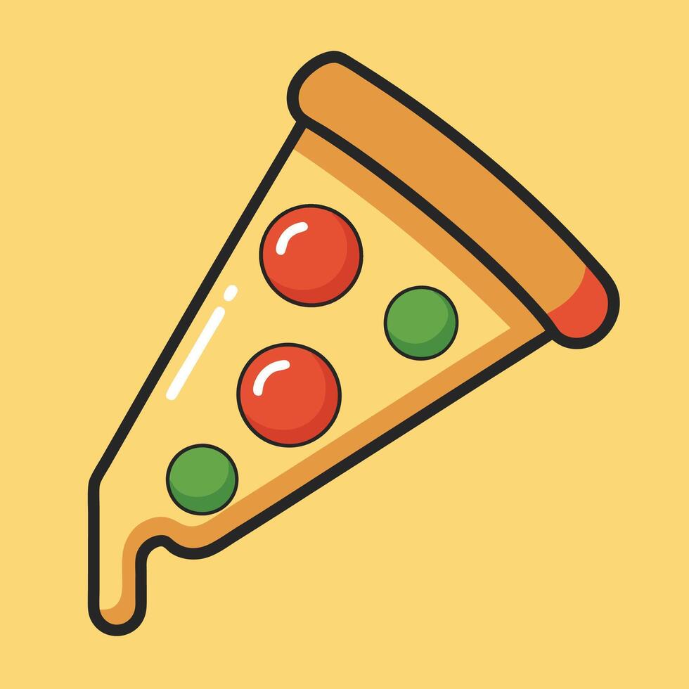 Flying Slice of Pepperoni Pizza with Dripping Cheese Flat vector