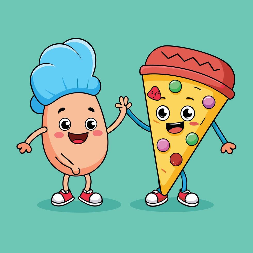 Cute Food Icon with Ice Cream and Pizza vector