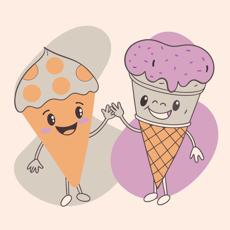 Kawaii Pizza and Ice Cream Characters vector