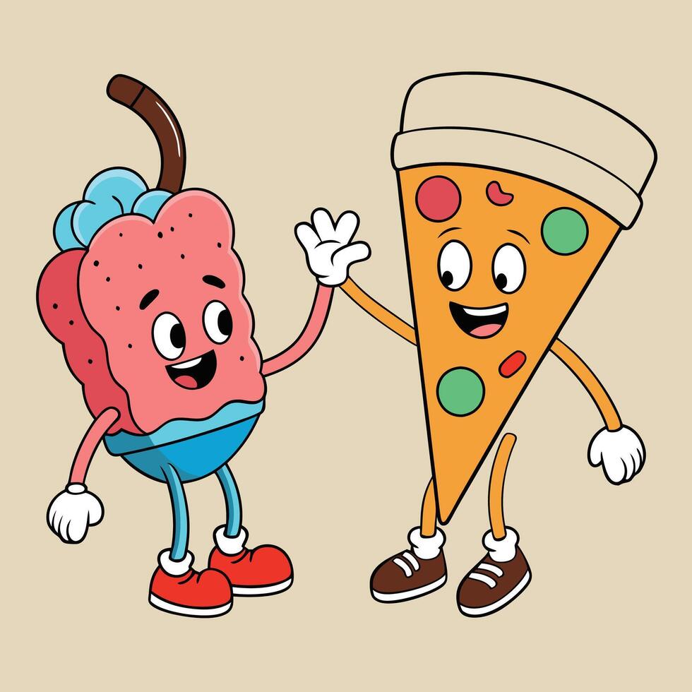 Ice Cream and Pizza Friendship Illustration vector