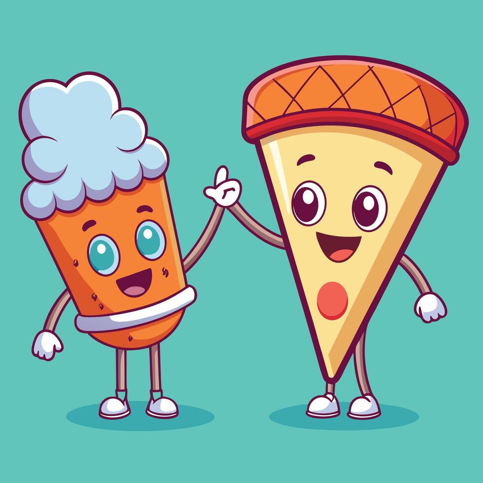 Playful Ice Cream and Pizza Flat Design vector