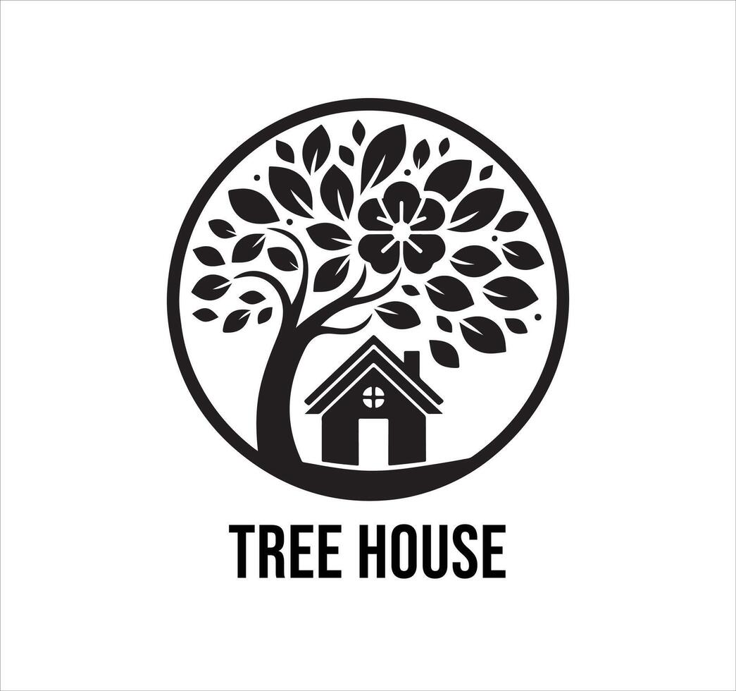Tree House Silhouette Logo Design vector