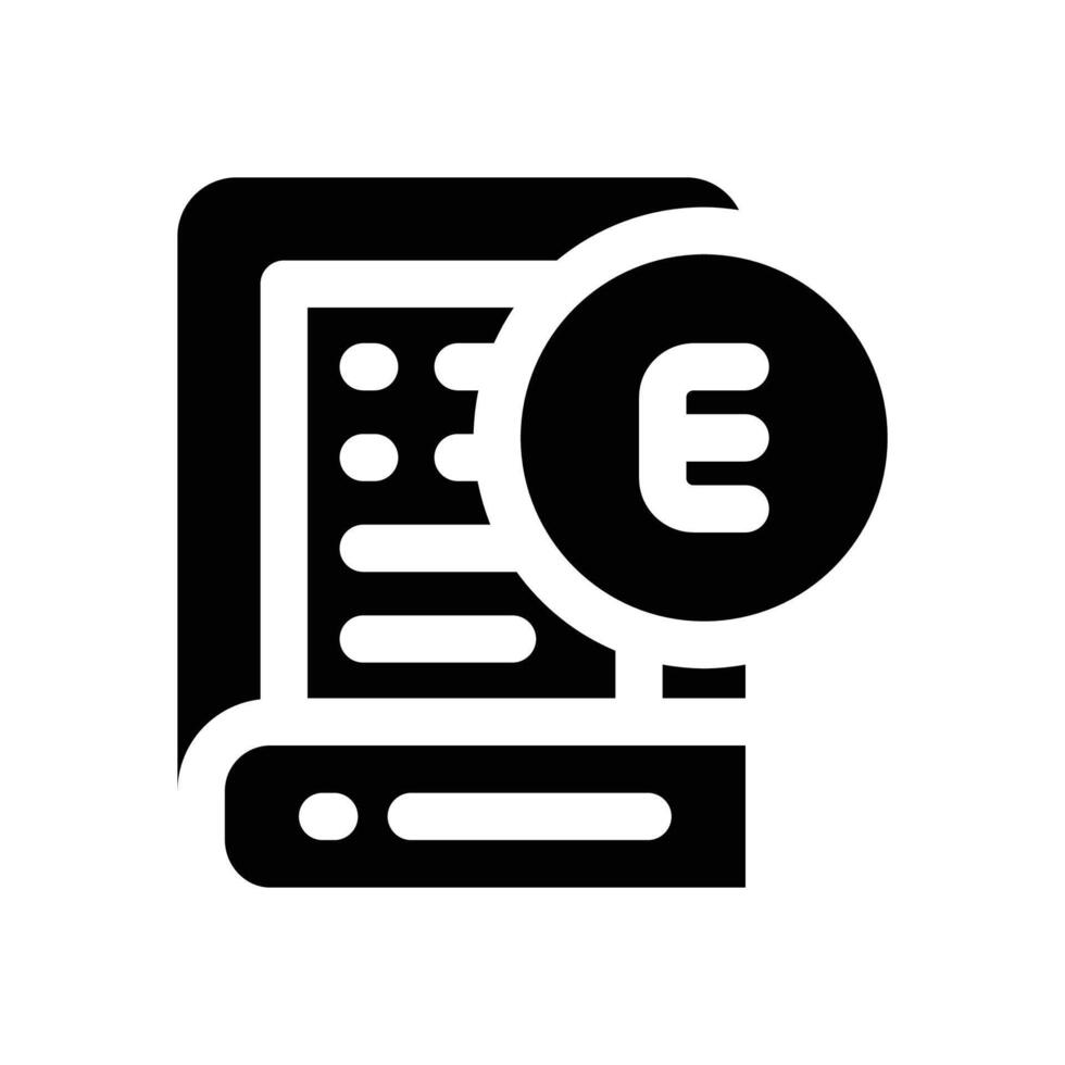 ebook glyph icon. Strong and solid icon for websites, mobile interfaces, presentations, and visual branding. High quality and easy to edit. vector