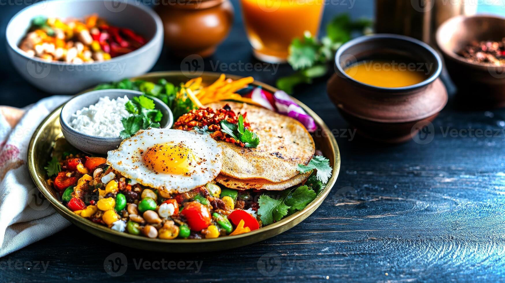 Morning unfolds at a high-end ryokan as guests savor an elegant breakfast filled with vibrant dishes, including vegetables, fresh herbs, and artisanal condiments. photo