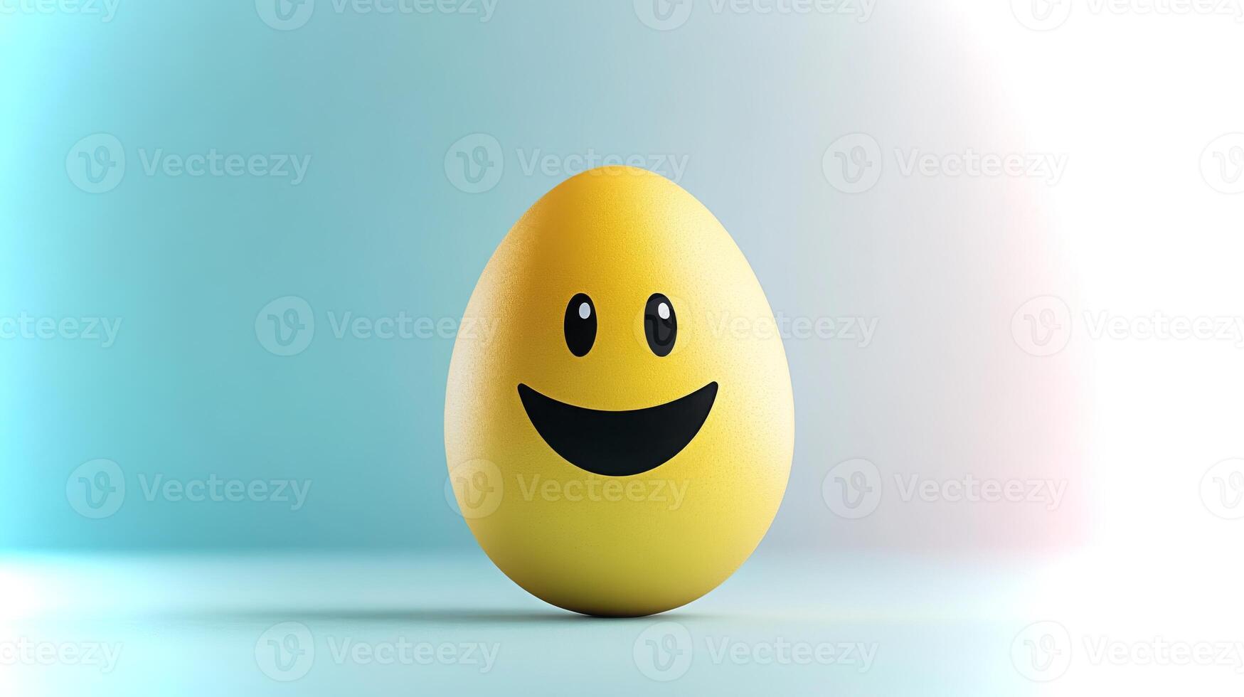 A cheerful yellow egg with a smiling face stands out against a soft, gradient background. The joyful expression adds an element of fun and whimsy. photo