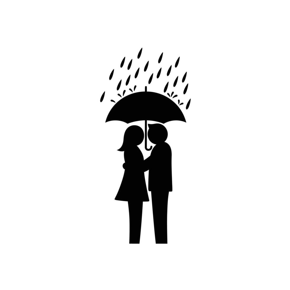 A black and white silhouette of a couple under an umbrella vector