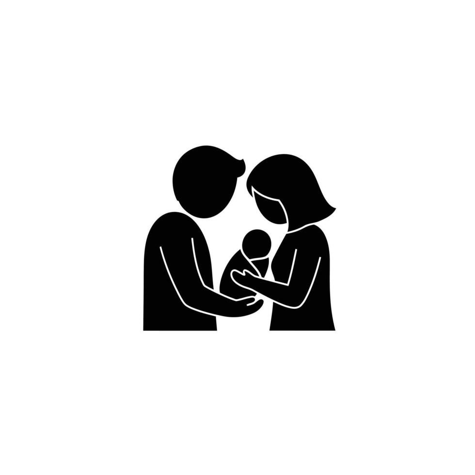 A black and white silhouette of a man and woman holding a baby vector