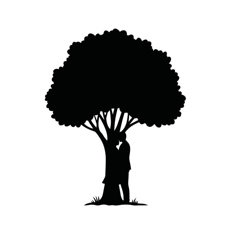 Silhouette of a couple under a tree vector