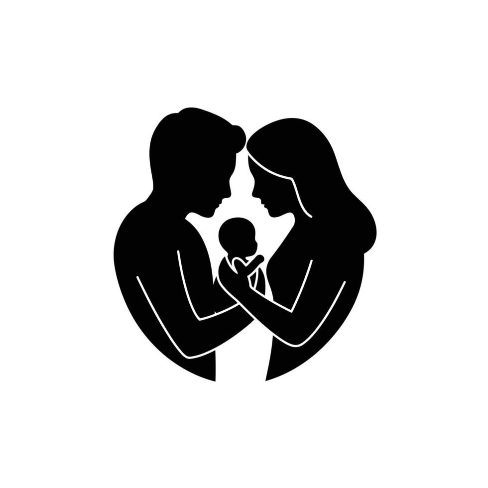 A silhouette of a man and woman holding a baby vector