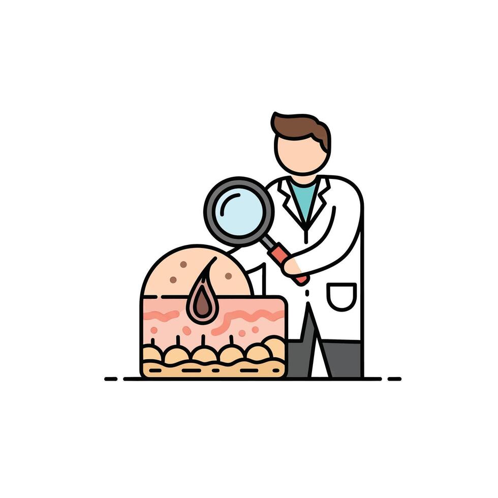 A dermatologist is looking at a piece of skin vector