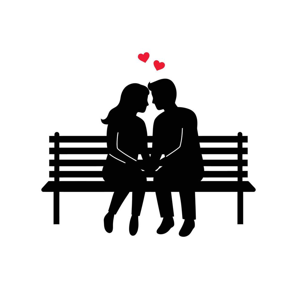 Couple sitting on bench with hearts over their heads vector