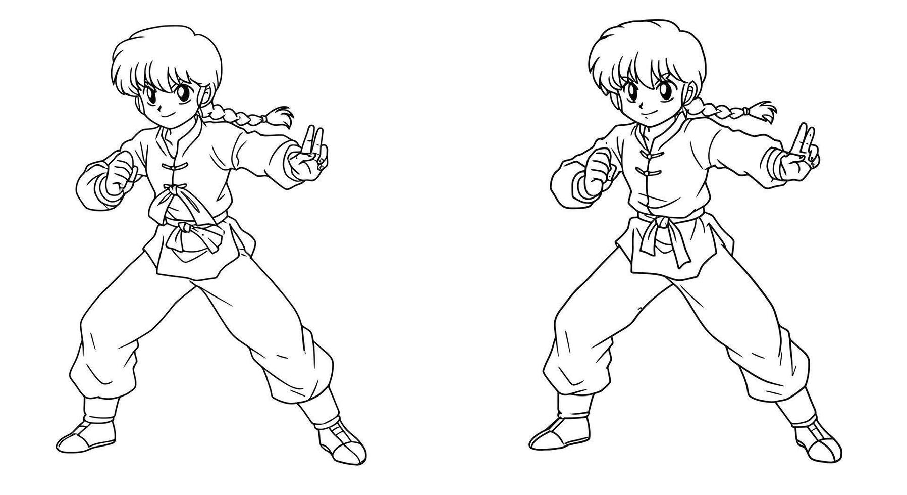 Coloring page featuring Ranma Saotome in his male and female forms showcasing his unique transformation ability vector