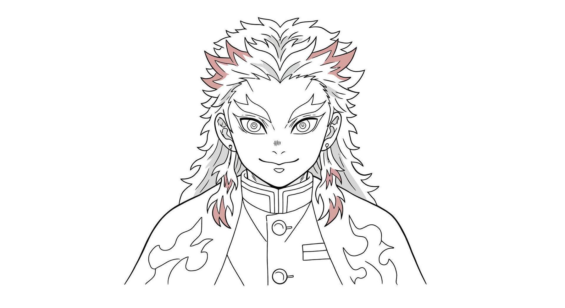 Coloring Page Featuring Kyojuro Rengoku With a Determined and Fiery Look vector