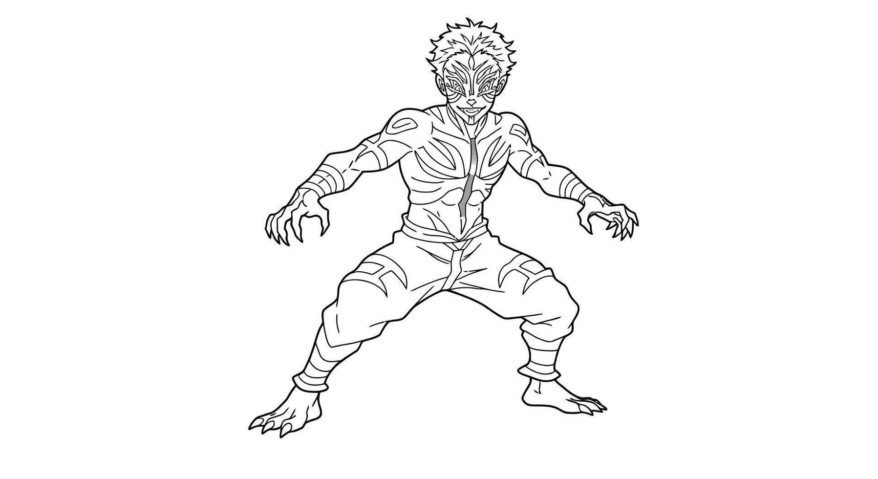 Coloring Page Featuring Akaza in a Simplified Battle Stance Showing His Distinctive Markings vector