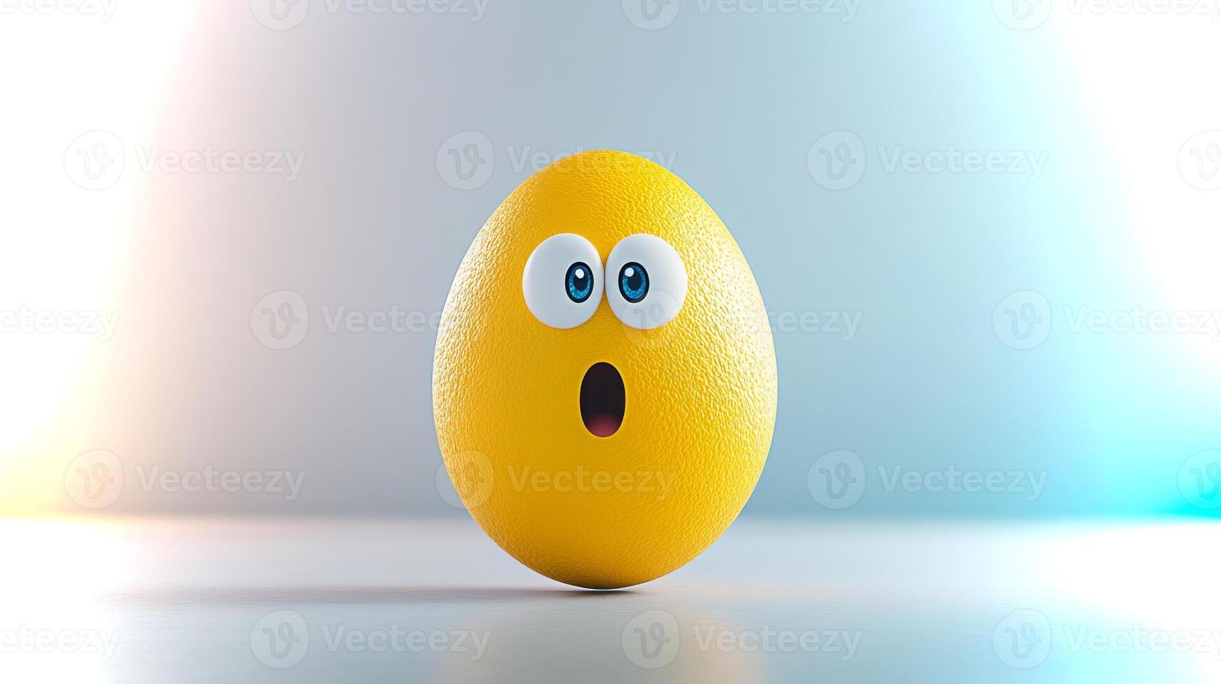 A bright yellow sphere displays a surprised expression with wide eyes. The background features a smooth gradient that enhances the vibrant color of the sphere. photo