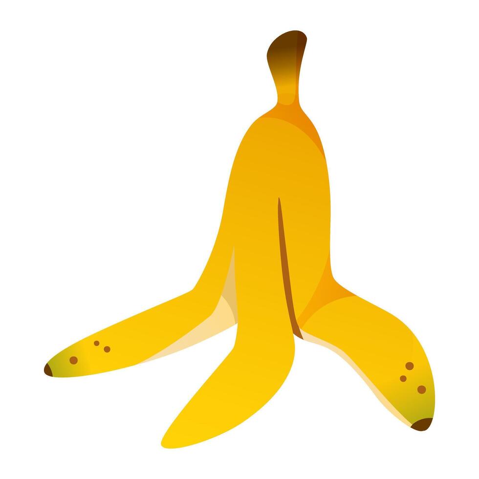 Yellow banana peel isolated on white background. Banana peel, organic garbage, slime waste trap. vector