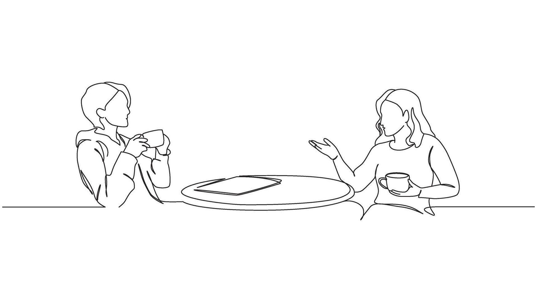 line art illustration of A brother and sister are drinking coffee together eps 10 vector