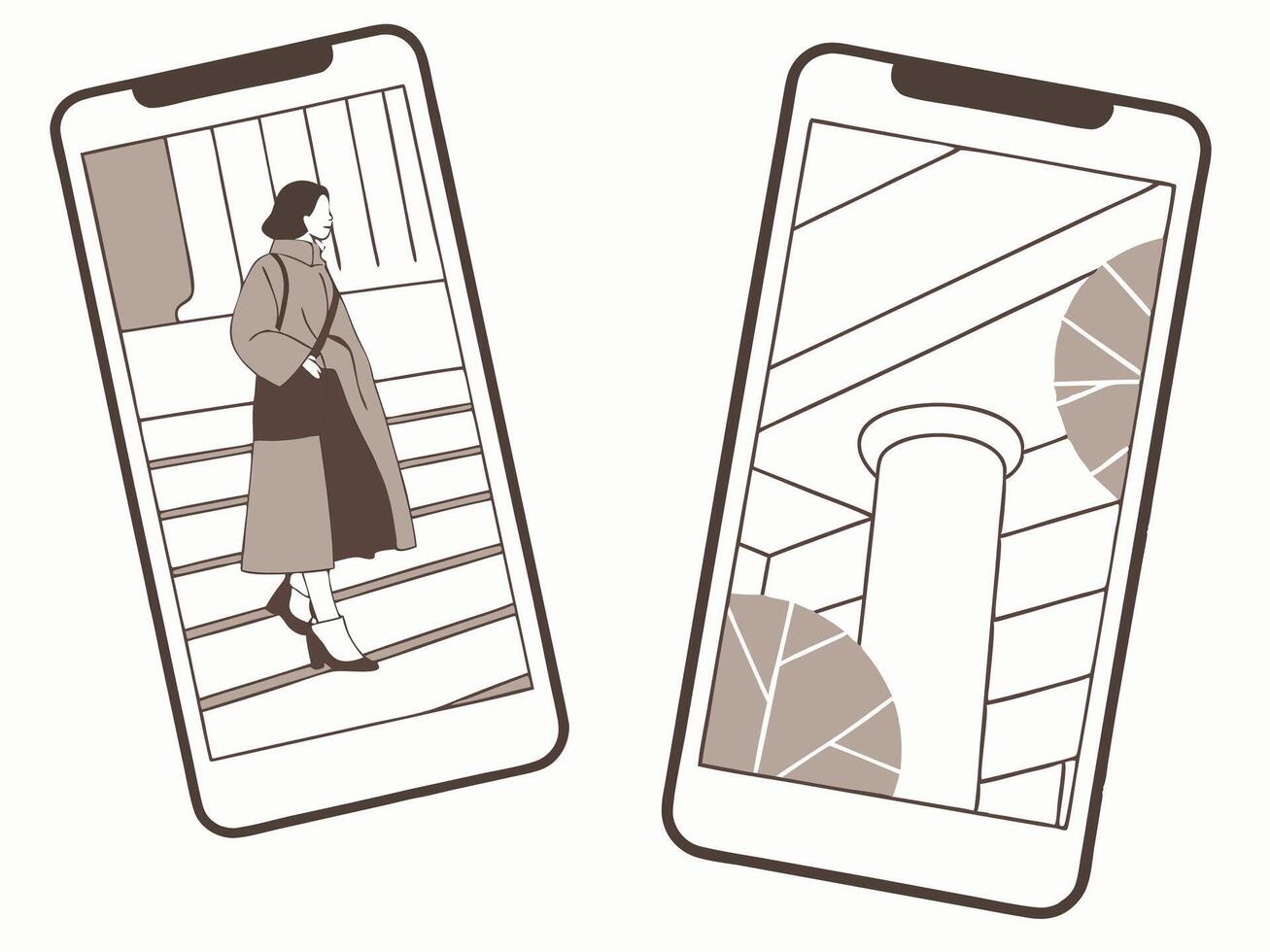 Stylish Woman Walking Upstairs on a Smartphone Display vector
