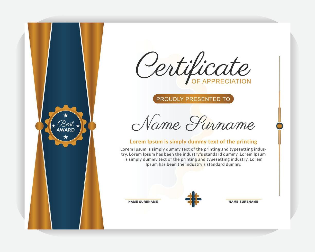 Creative and modern background elegant award certificate, elegant certificate of appreciation template, certificate of recognition, Award design template vector