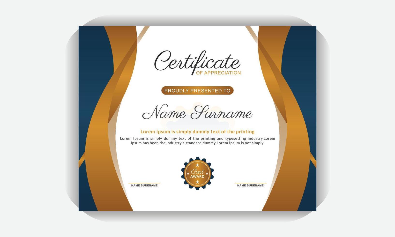 Print ready Certificate template, creative colorful design professional layout, elegant blue and gold diploma certificate template, elegant certificate of appreciation template vector