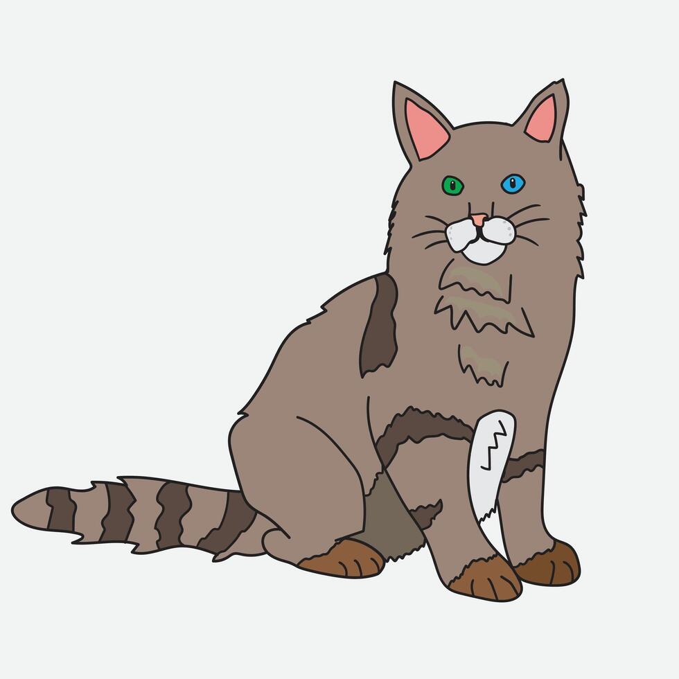 cute Grey Cat with Heterochromia vector