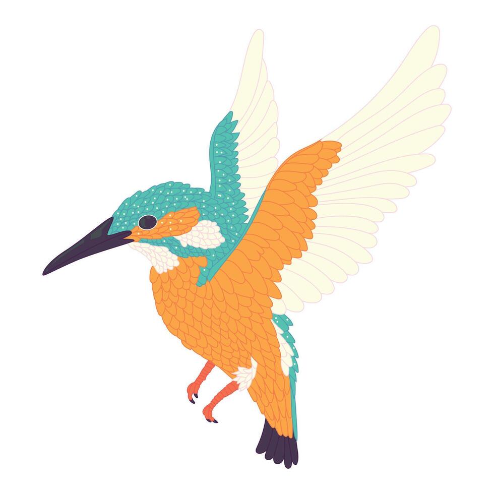Beautiful bird flying gracefully with detailed feathers, perfect for nature, wildlife, and decorative designs. vector
