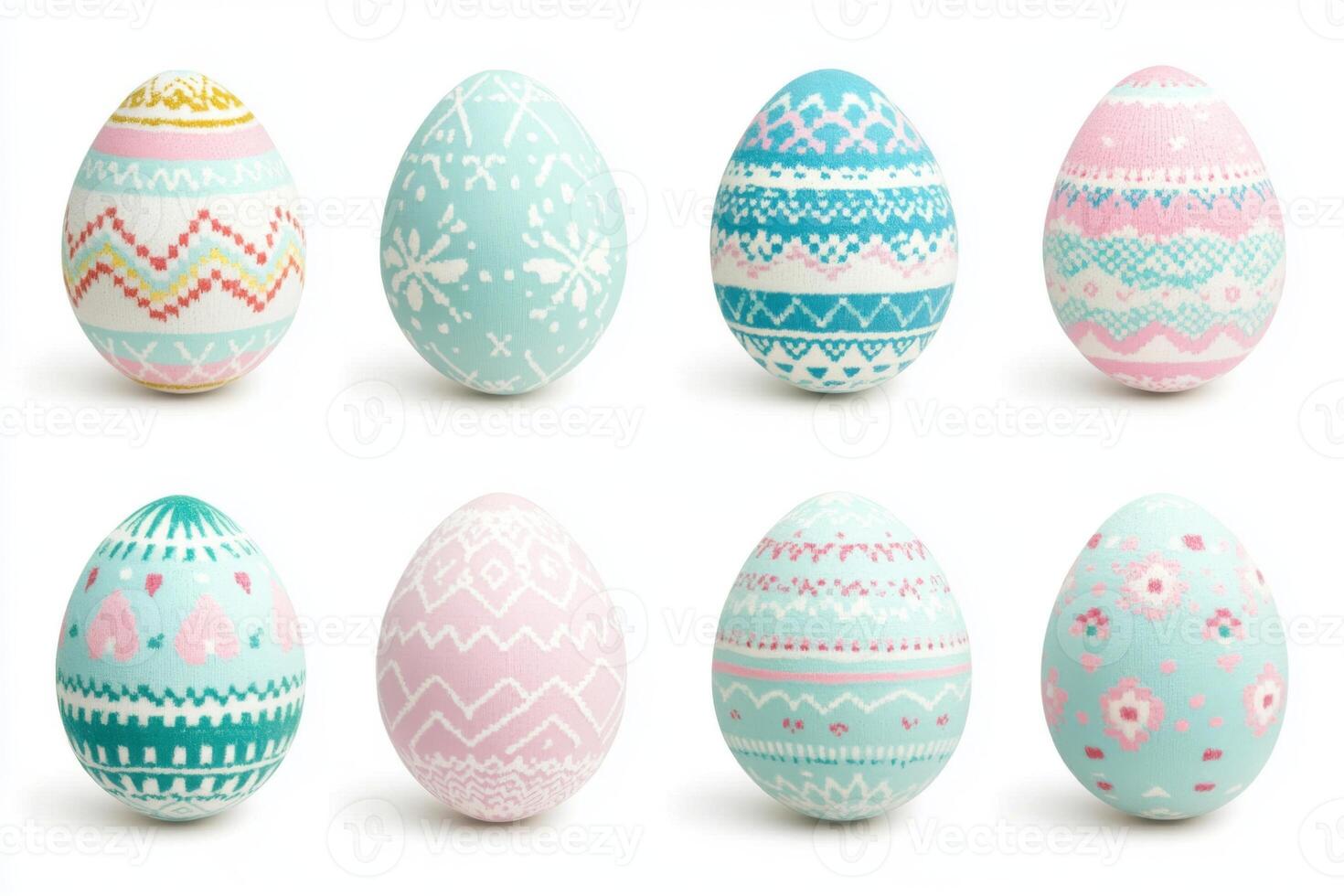 Easter eggs decorated with traditional folk patterns isolated on white background showcasing vibrant designs and colors that celebrate the festive spirit of the holiday season photo