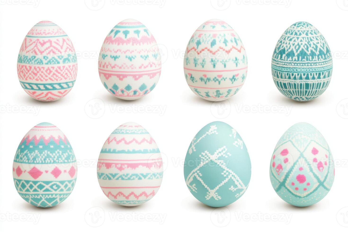 Easter eggs with folk patterns isolated on white background displaying intricate designs and vibrant colors for festive celebrations photo