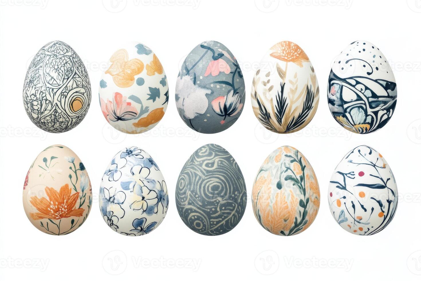 Easter eggs with drawing folk motif isolated on white background showcasing intricate designs and vibrant colors perfect for spring celebrations and festive decor photo