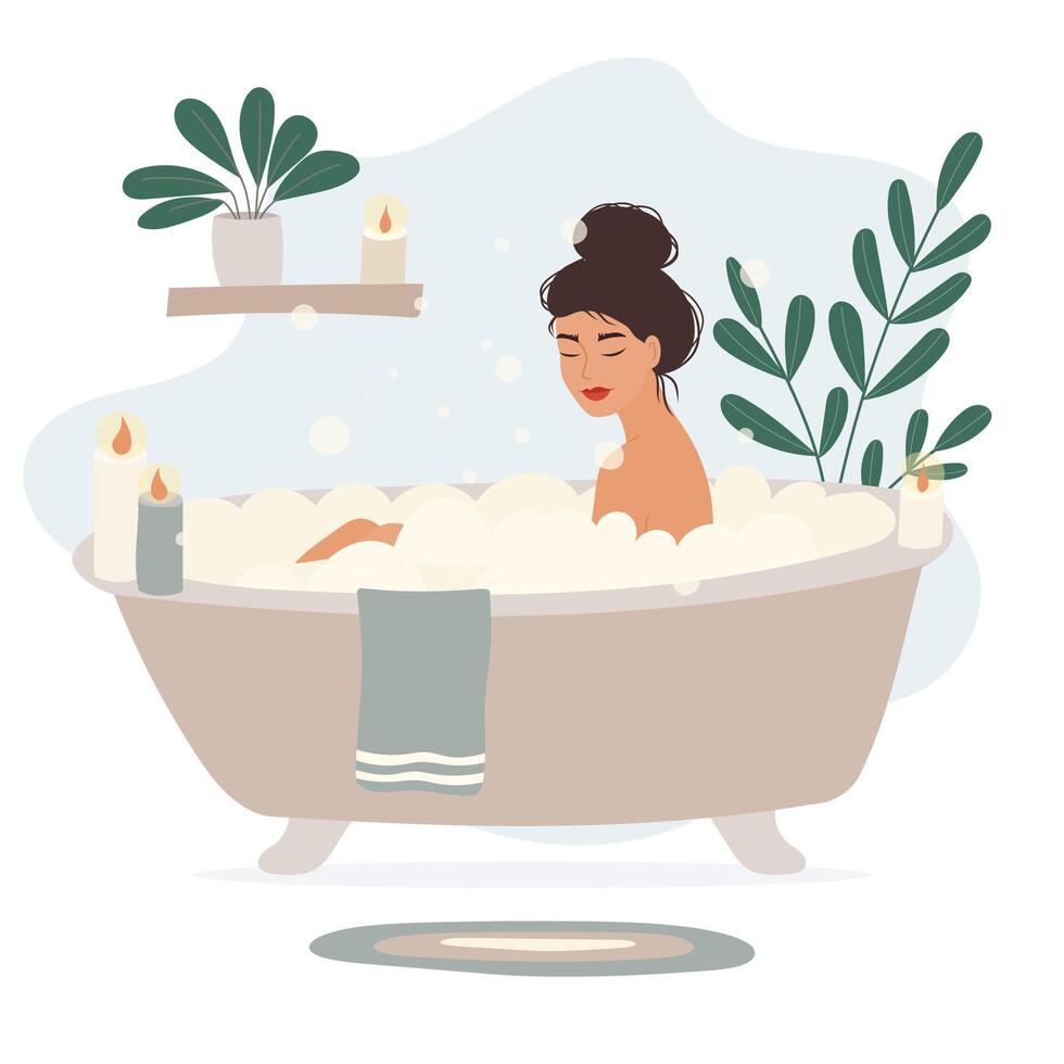 Woman relaxing in a bathtub. Isolated on white background vector