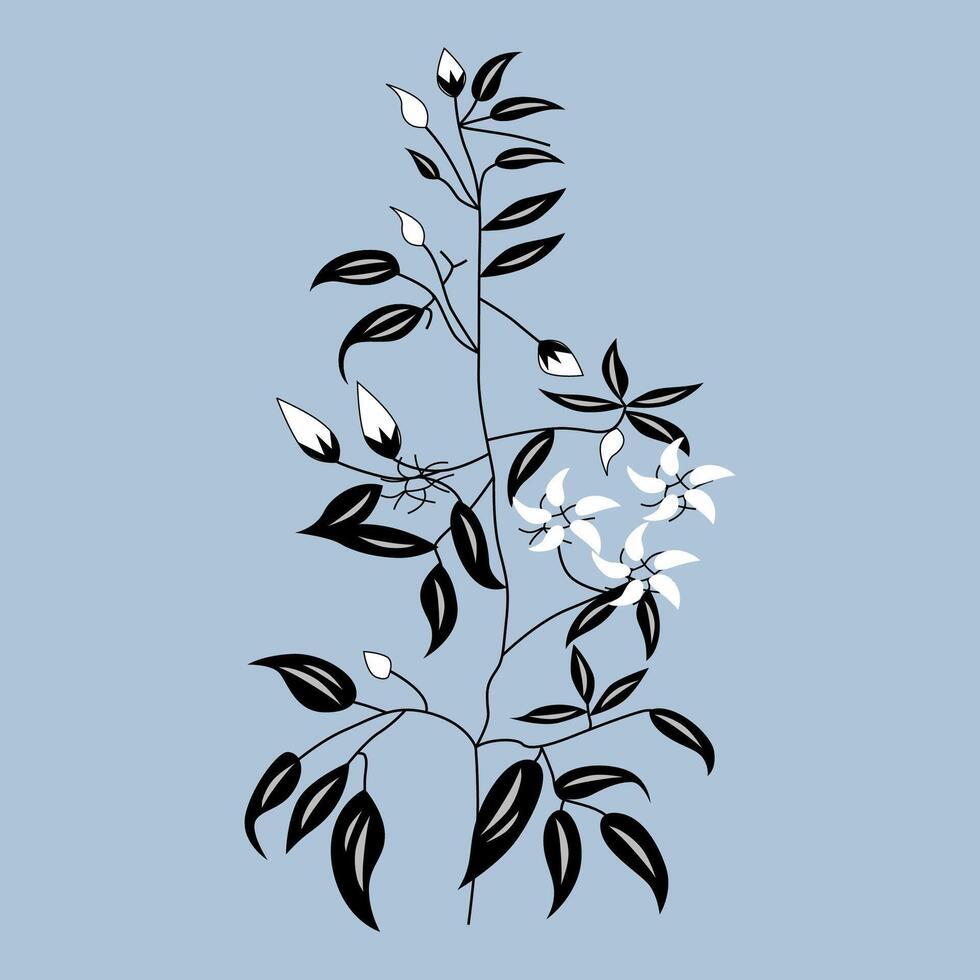 A black and white illustration of a plant with leaves vector