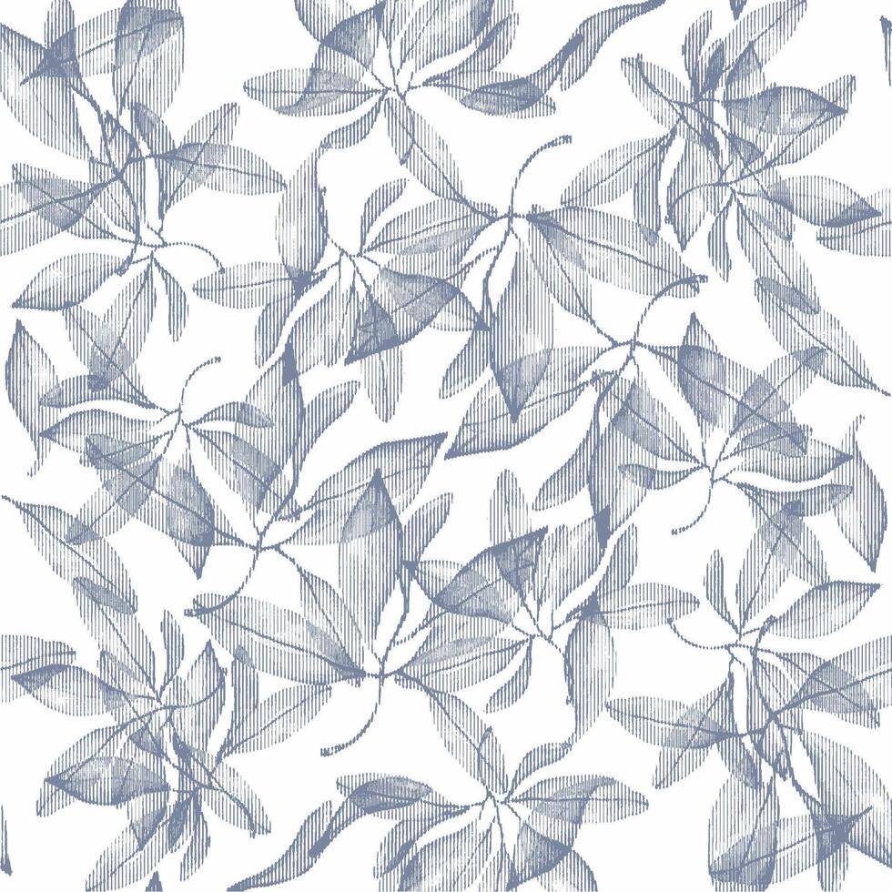 A blue and white pattern with leaves vector