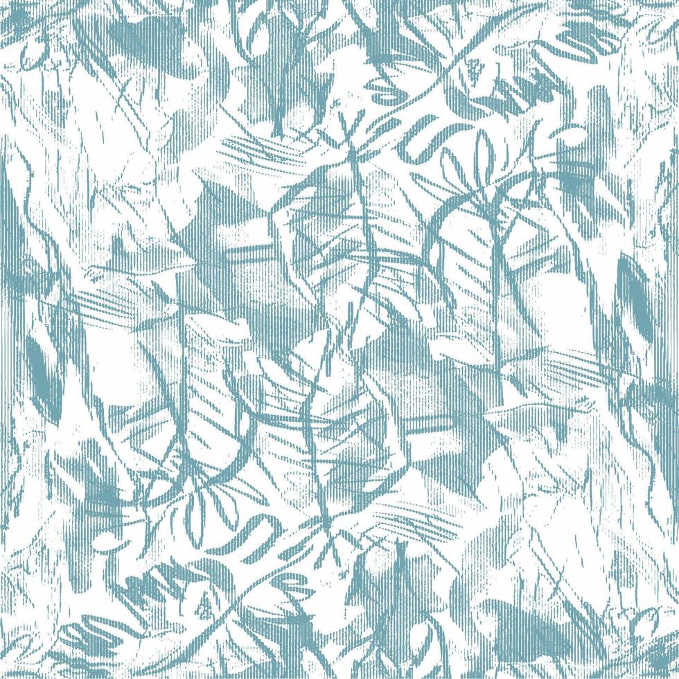 A blue and white pattern with leaves and flowers vector