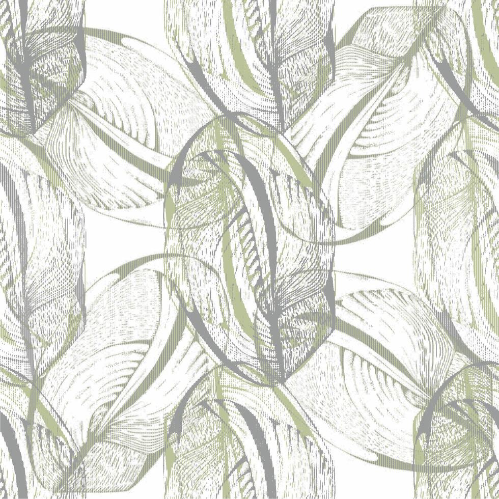 A green and white pattern with leaves vector