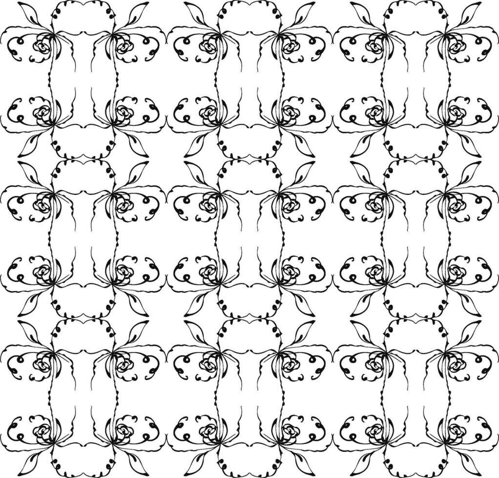 A black and white pattern with flowers and leaves vector