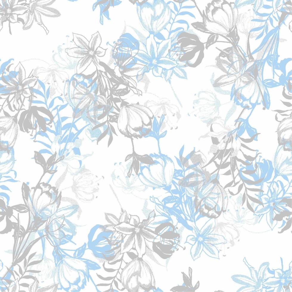 A blue and gray floral pattern on a white background vector