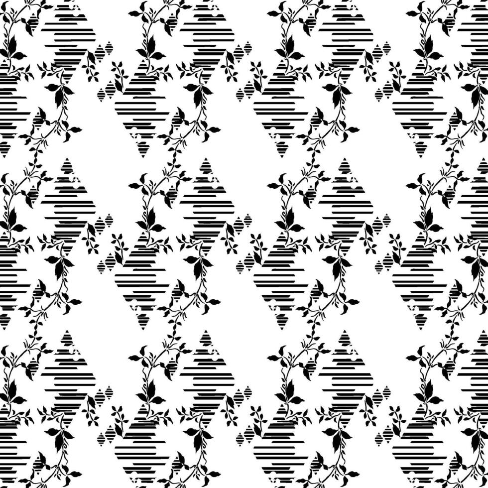 A black and white pattern with flowers and leaves vector