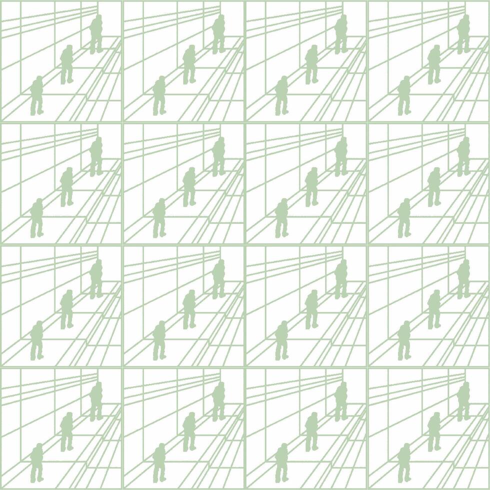 A pattern of people walking on a green background vector